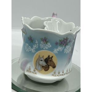 Vintage Mustache Cup Shaving Mug BRANDENBURG Porcelain Painted Horse RARE